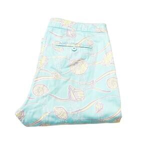 Lilly Pulitzer Blue Printed Straight Leg Denim Jean Printed Pant Cotton Size 4